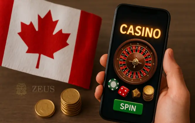 Minimal Deposit Online Casino in Canada Play minimal deposit casino — phone with roulette and Canada flag