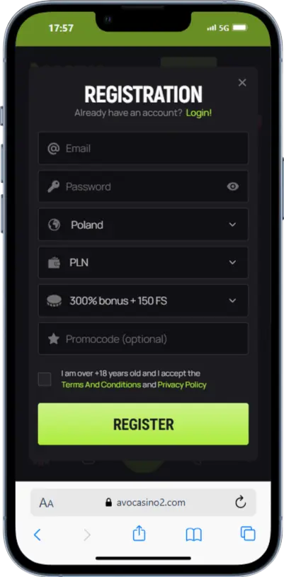 Avo Casino Registration Avo Casino Registration screenshot