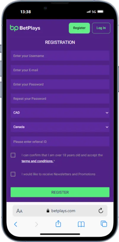 Registration at BetPlays