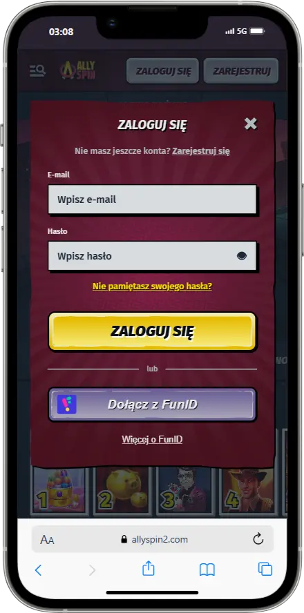 Logowanie do AllySpin Casino Logowanie do AllySpin Casino zrzut ekranu