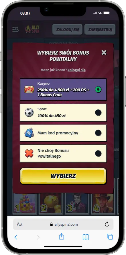 Rejestracja w AllySpin Rejestracja w AllySpin zrzut ekranu