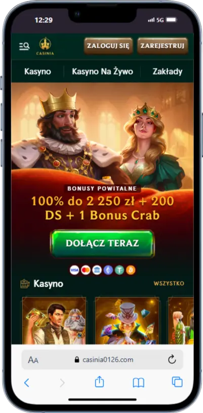 Oficjalna strona internetowa Casinia Oficjalna strona internetowa Casinia zrzut ekranu