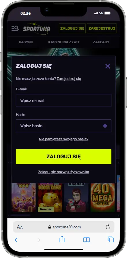 Logowanie do kasyna Sportuna Logowanie do kasyna Sportuna zrzut ekranu