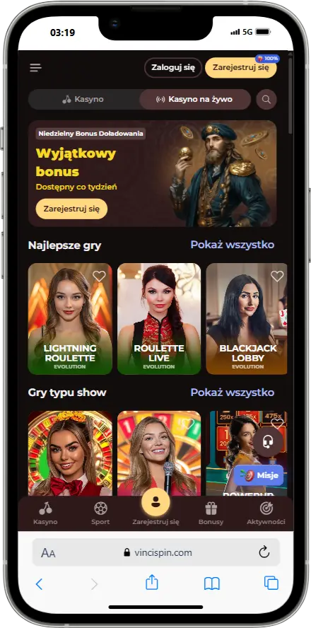 Kasyno na żywo Vincispin Kasyno na żywo Vincispin zrzut ekranu