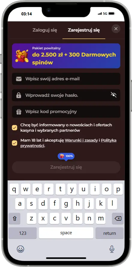 Rejestracja w kasynie Vincispin Rejestracja w kasynie Vincispin zrzut ekranu