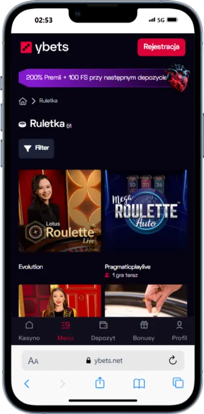 Ruletka w kasynie Ybets Ruletka w kasynie Ybets zrzut ekranu