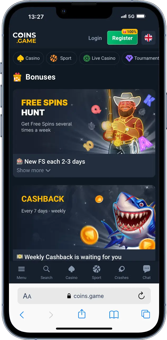 Coins Game Casino bonuses Coins Game official website screenshot