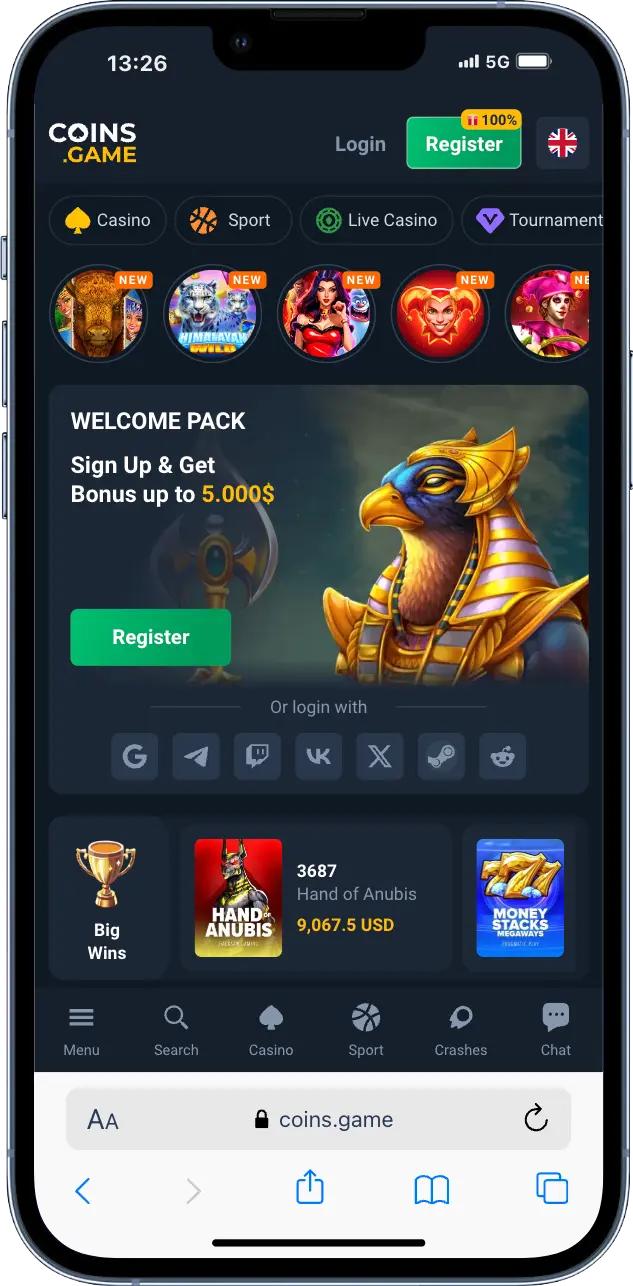 Coins Game Casino official website Coins Game official website screenshot