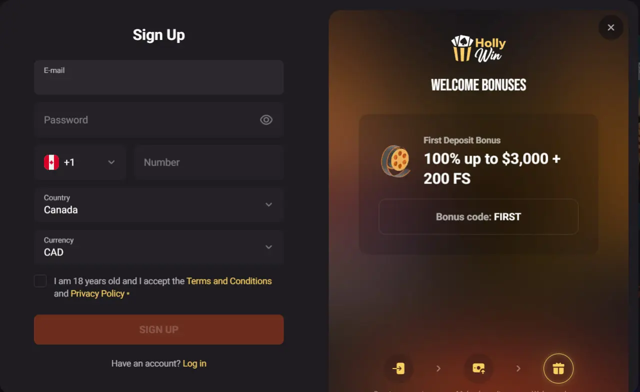 Registering in HollyWin