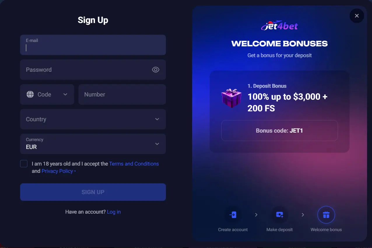 Jet4bet Registration