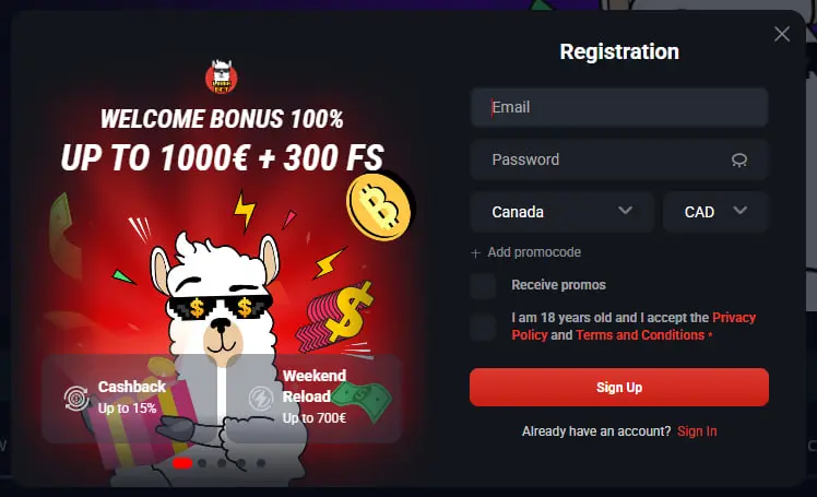 Registration in LamaBet