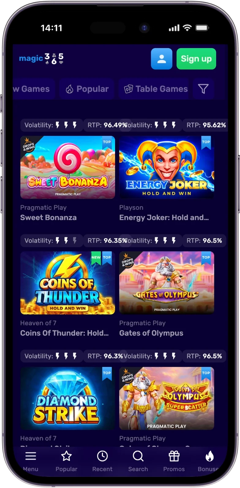 Types of Games Magic365 Casino