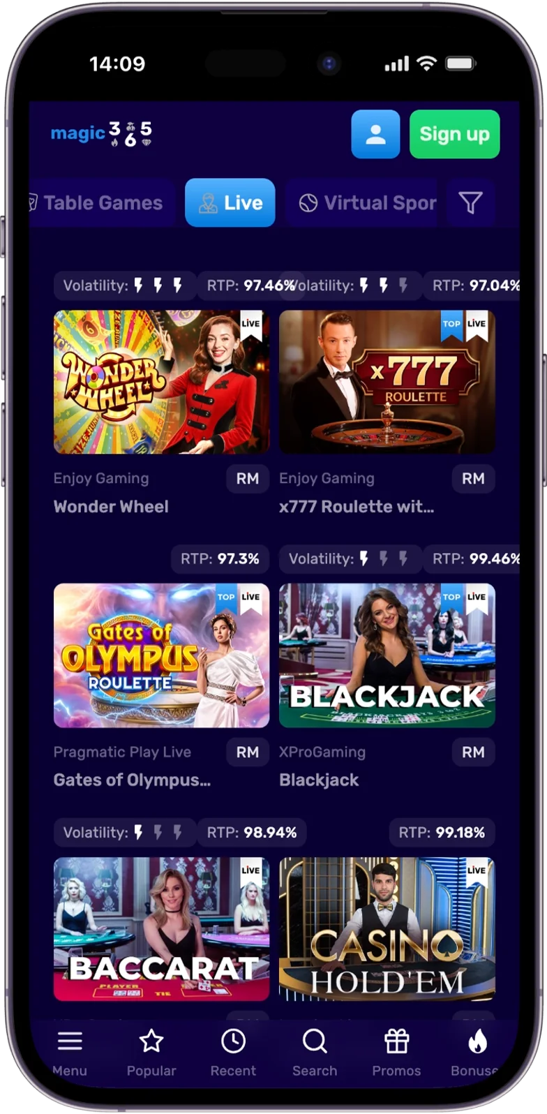 Live Casino at Magic365 Casino