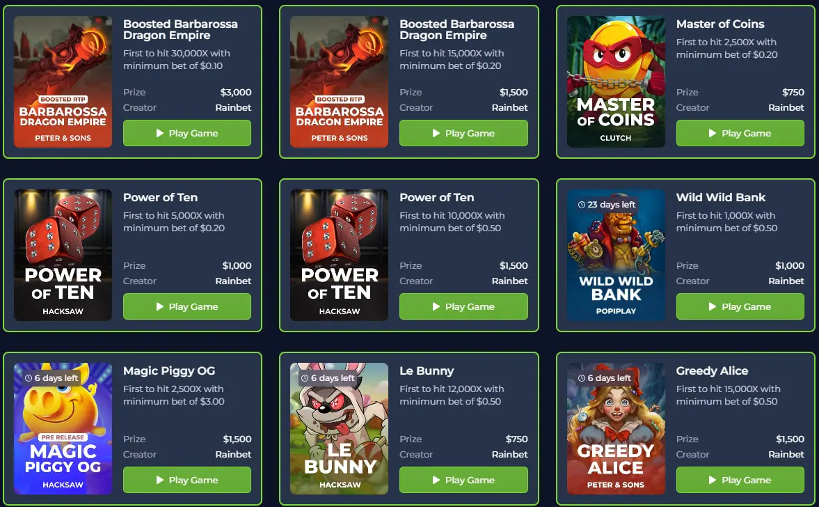 Special Challenges at Rainbet