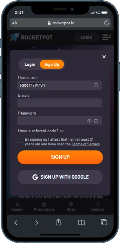 Rocketpot Registration Page Rocketpot Registration Page
