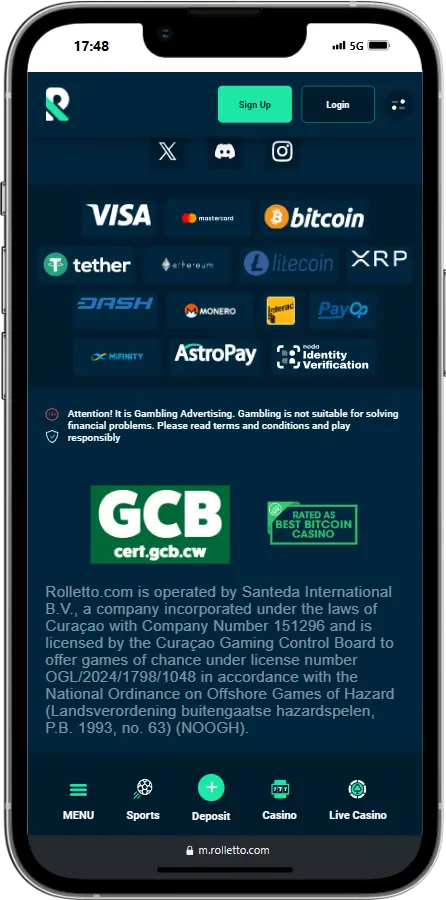 Rolletto Casino Payment Methods Rolletto Casino Payment Methods Screenshot