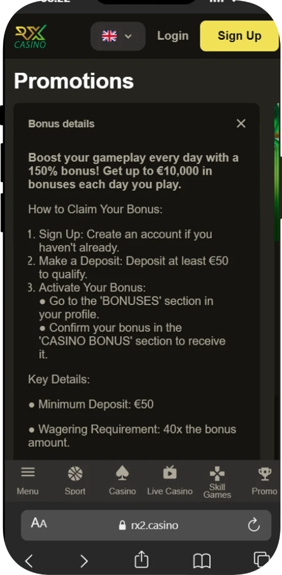 Everyday Bonus in RX Casino