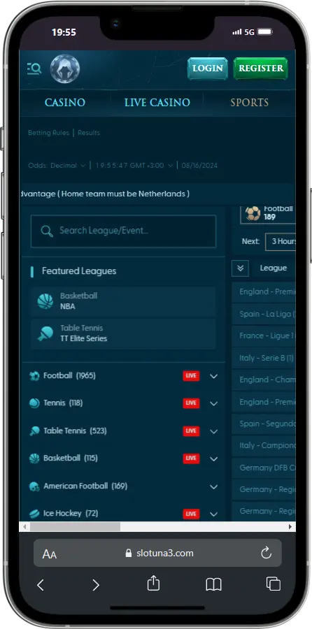 Slotuna Casino Sports Betting Screenshot