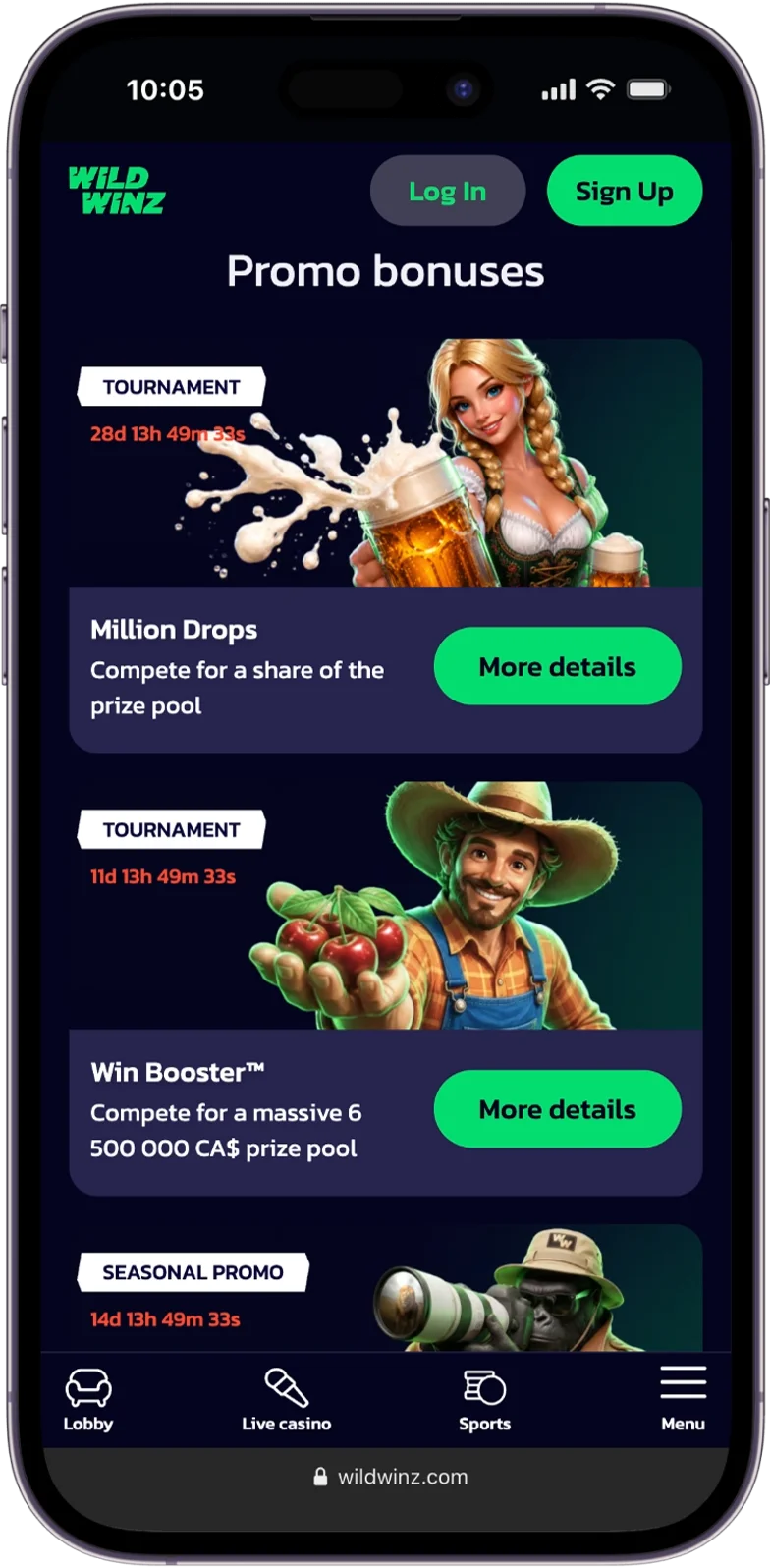 Bonuses at WildWinz Casino