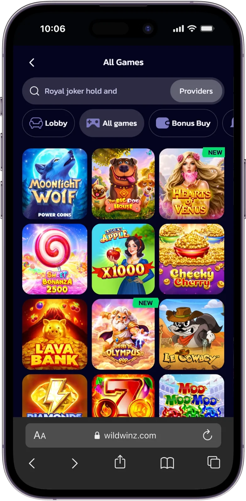 Games in WildWinz Casino