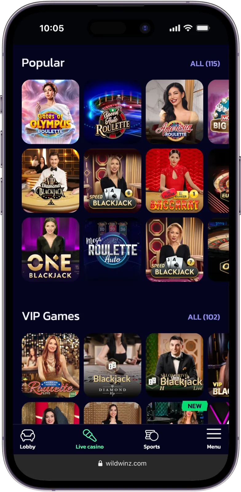 Live Casino at WildWinz Casino