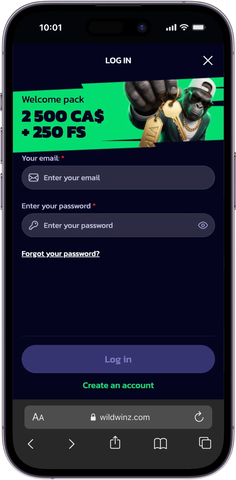 Login at WildWinz Casino