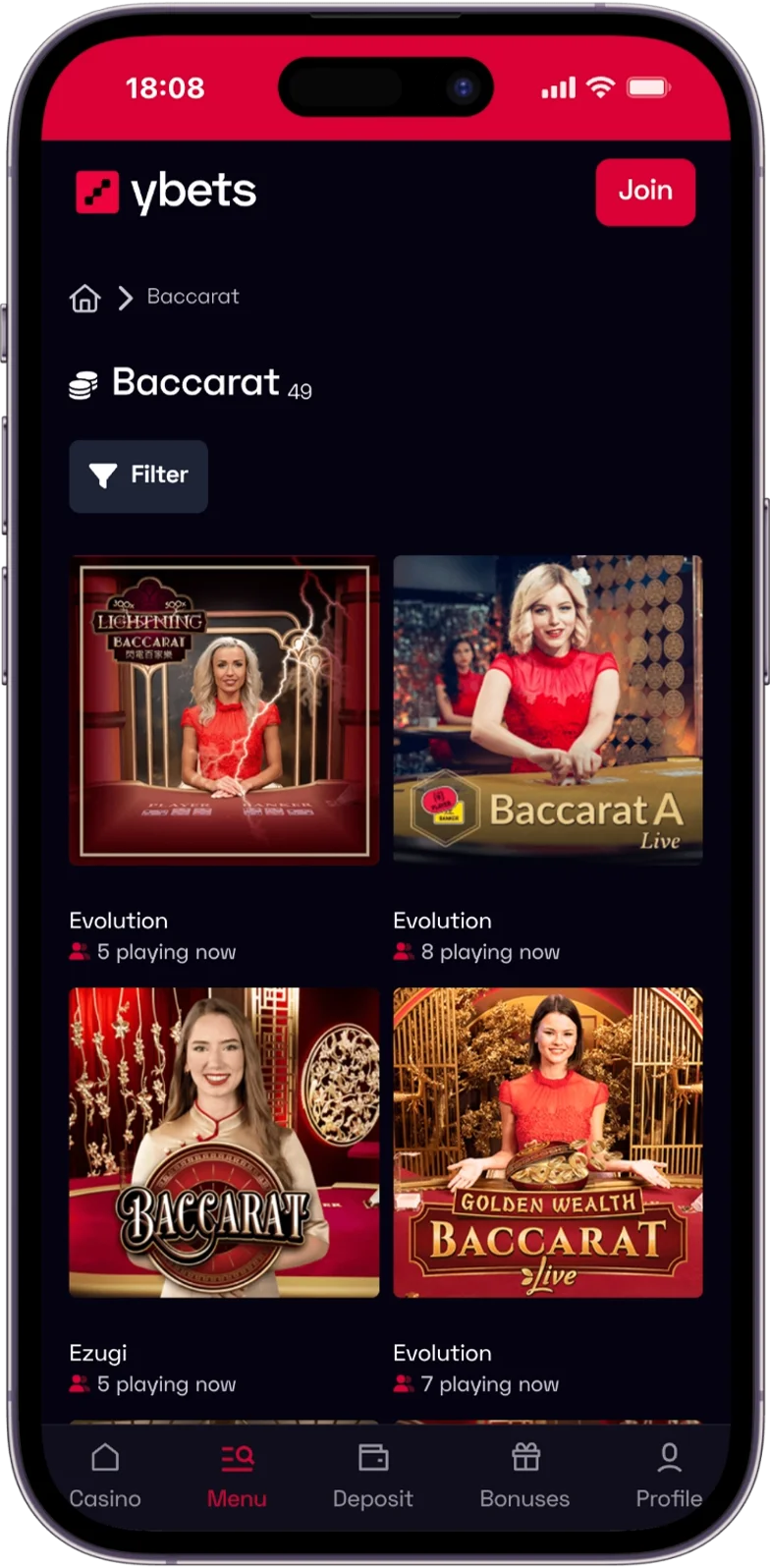Baccarat YBets Casino
