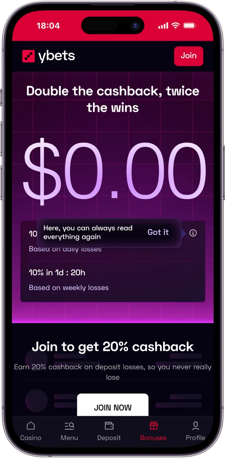 Cashback YBets Casino