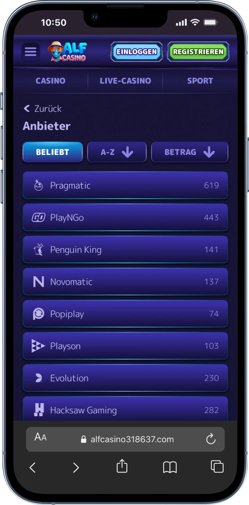 AlfCasino Anbieter