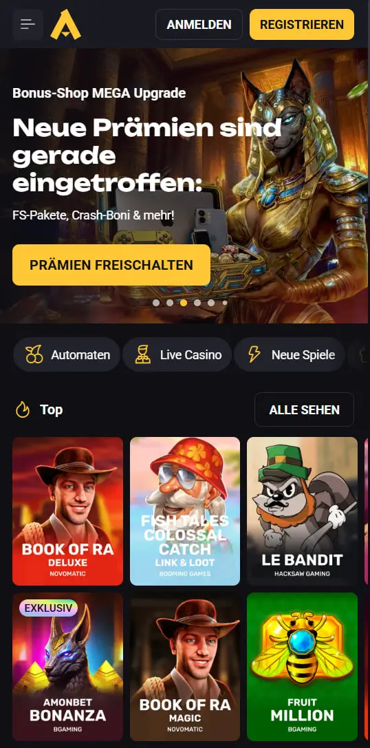 Startseite des Amonbet Online-Casinos