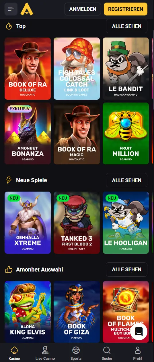 Spielangebot im Amonbet Online-Casino