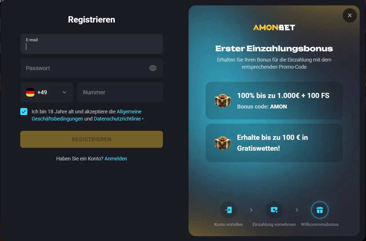 Registrierung bei Amonbet