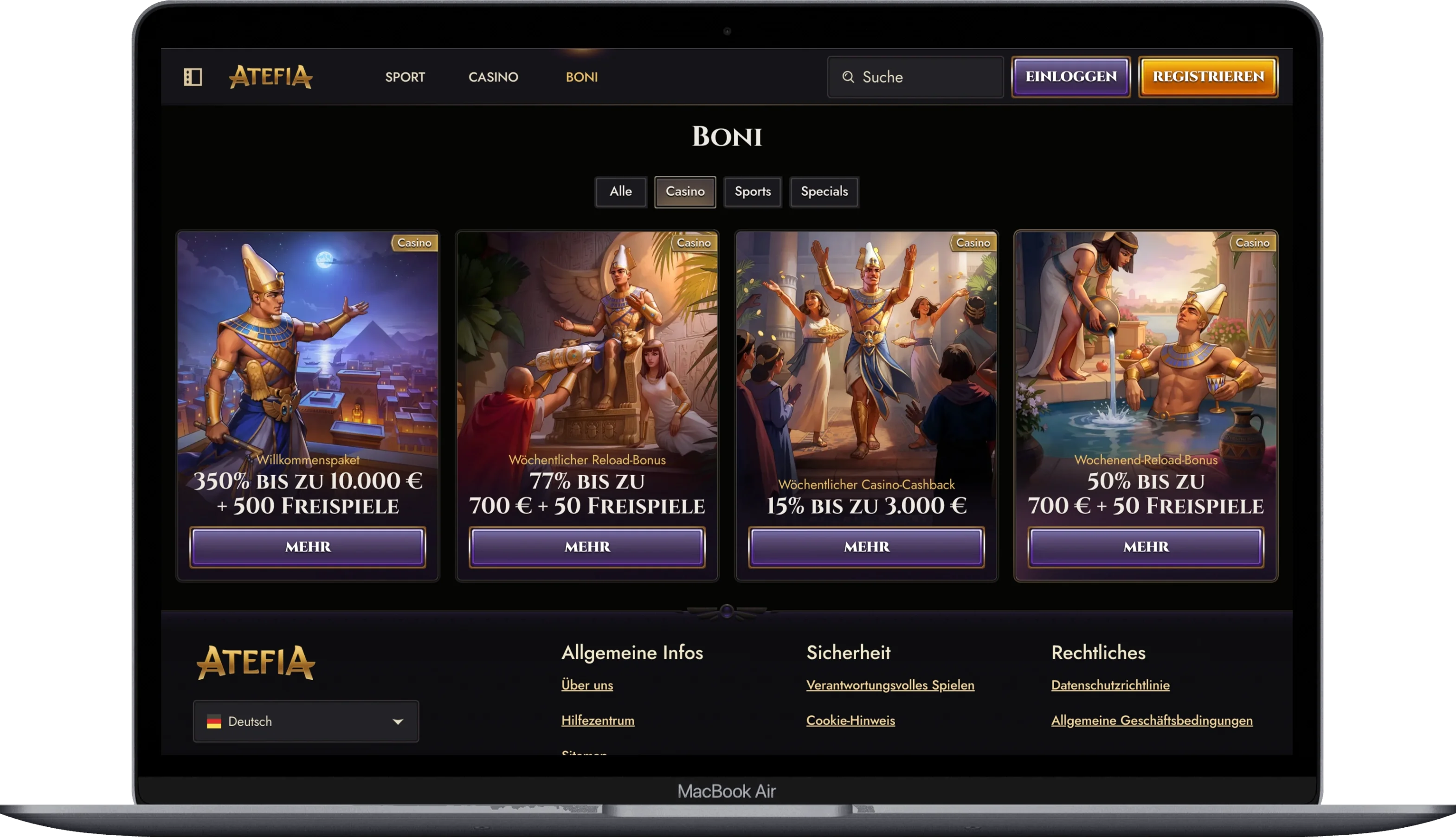 Atefia Casino Boni: Willkommenspaket, Reload-Boni und Cashback