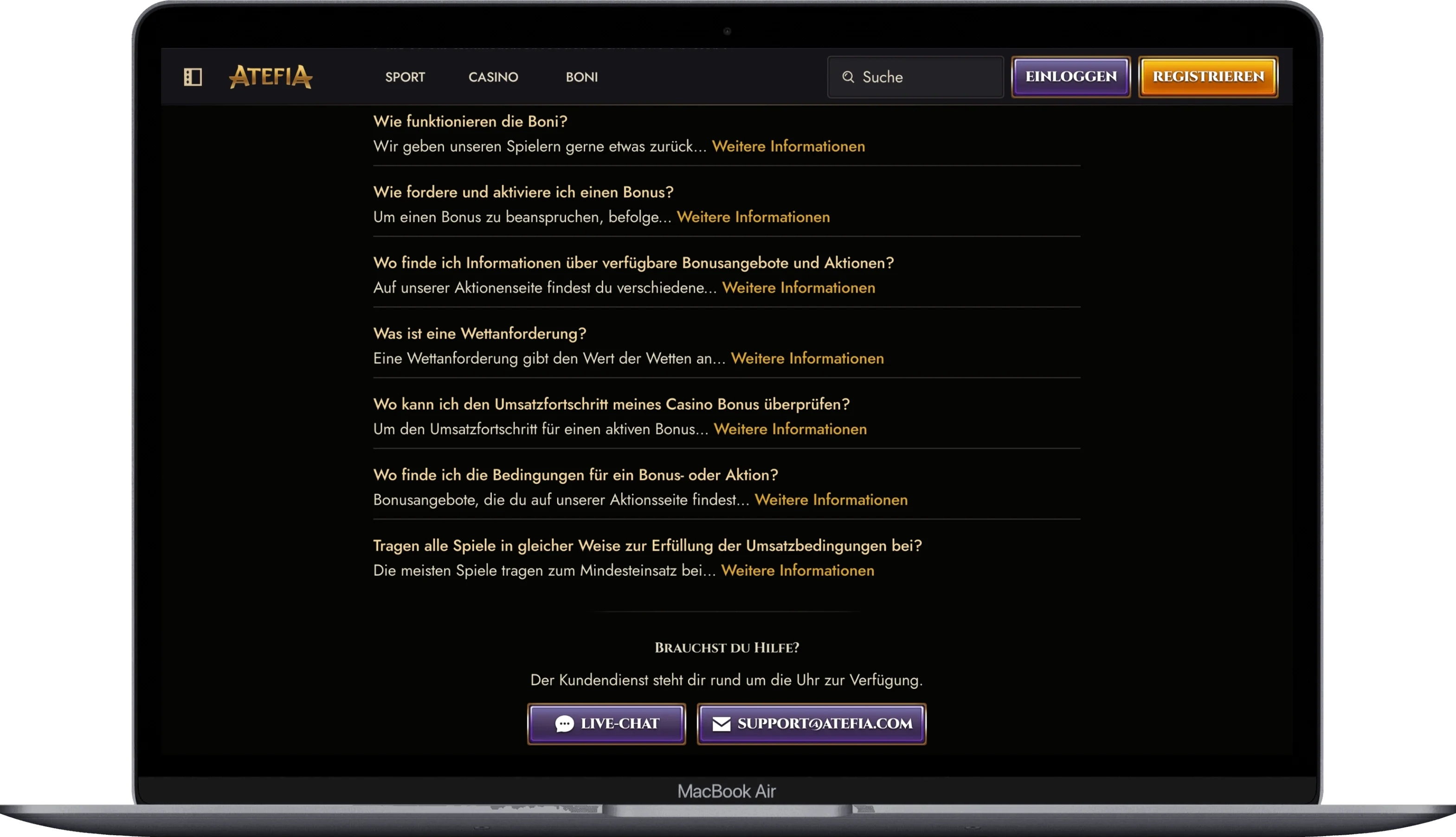 Atefia Hilfezentrum mit Live-Chat und E-Mail-Support
