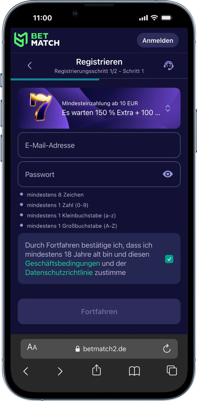 BetMatch Casino Registrierung