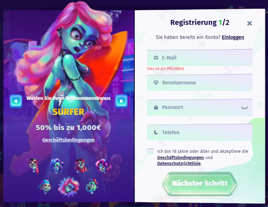 Registrierung in Casombie Casombie casino