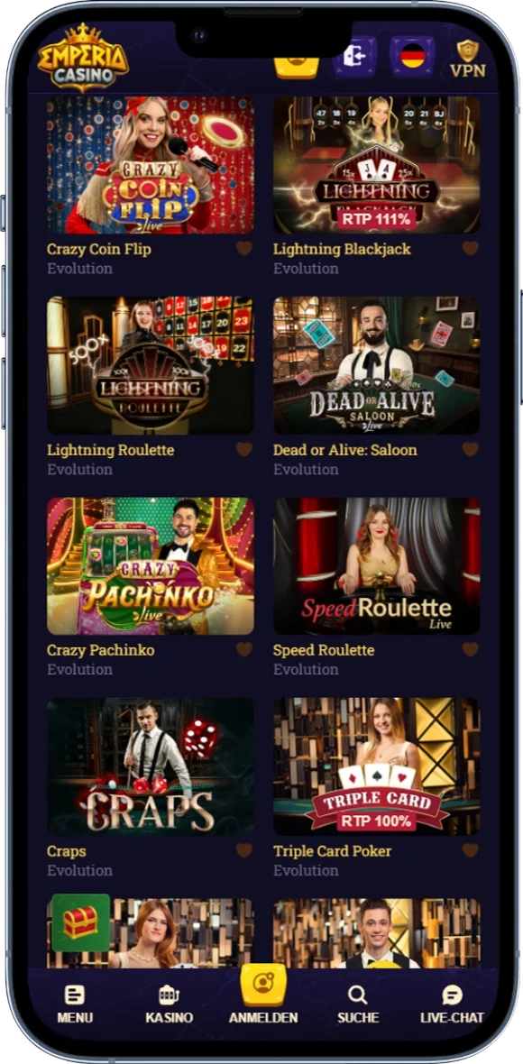 Live-Casino-Spiele im Emperia