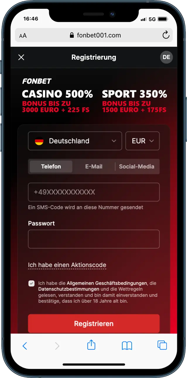 Fonbet Casino Registrieren