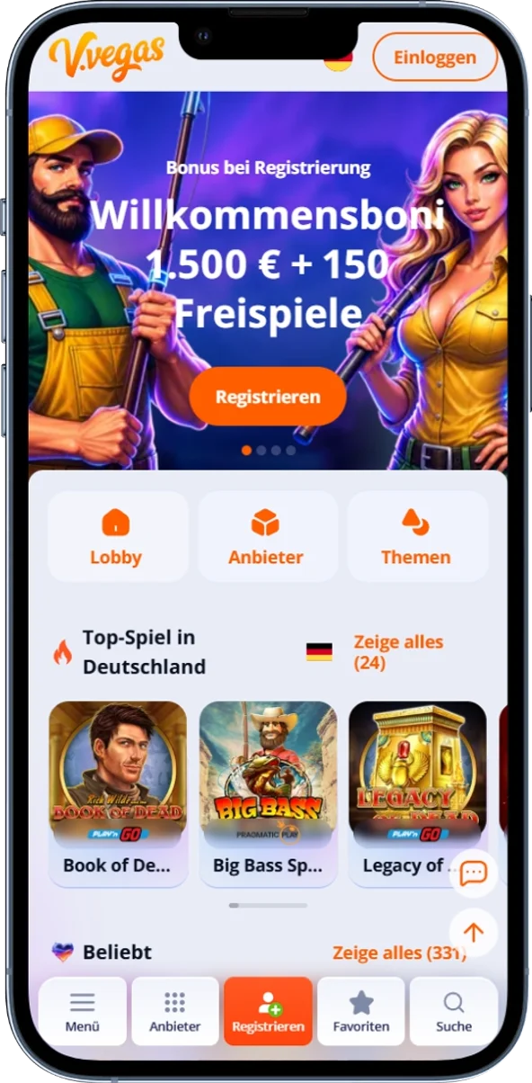 Mobile Version der Vulkan Vegas Website
