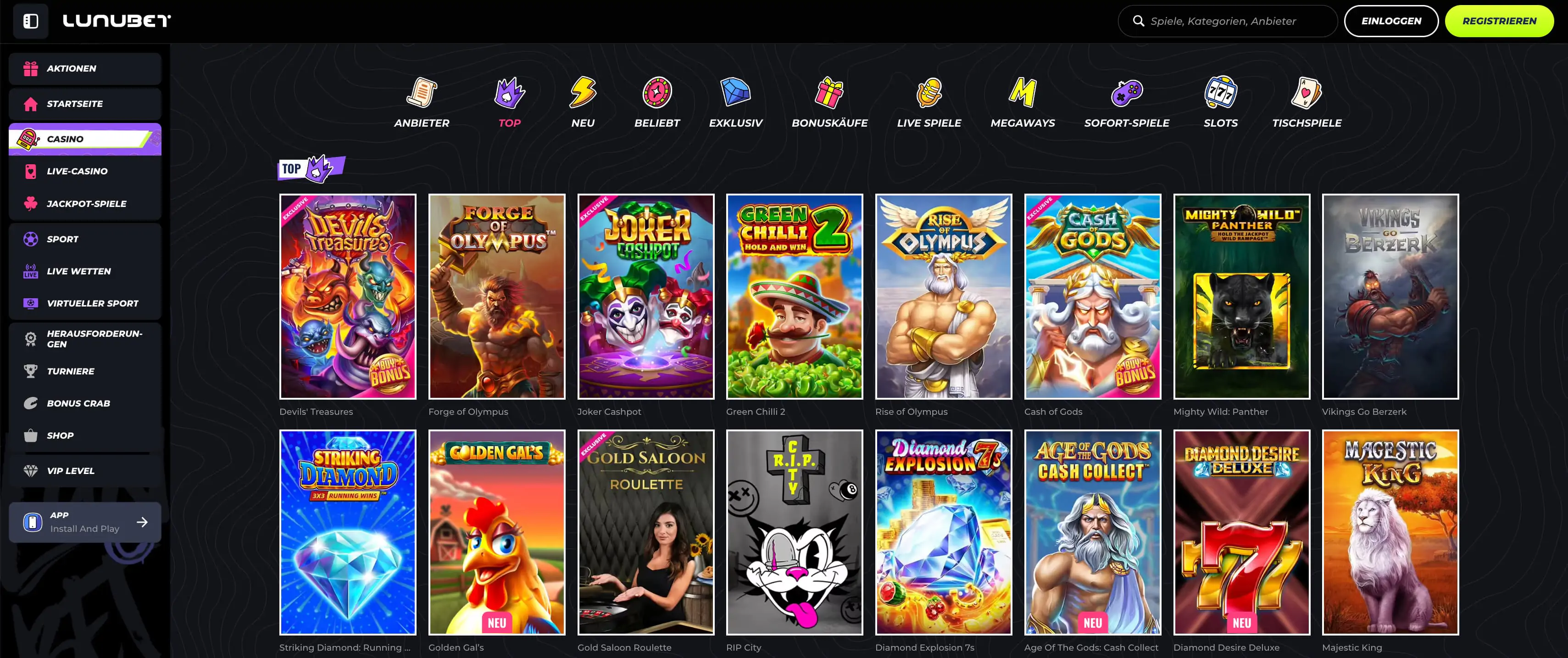 Spielarten bei Lunubet Lunubet casino