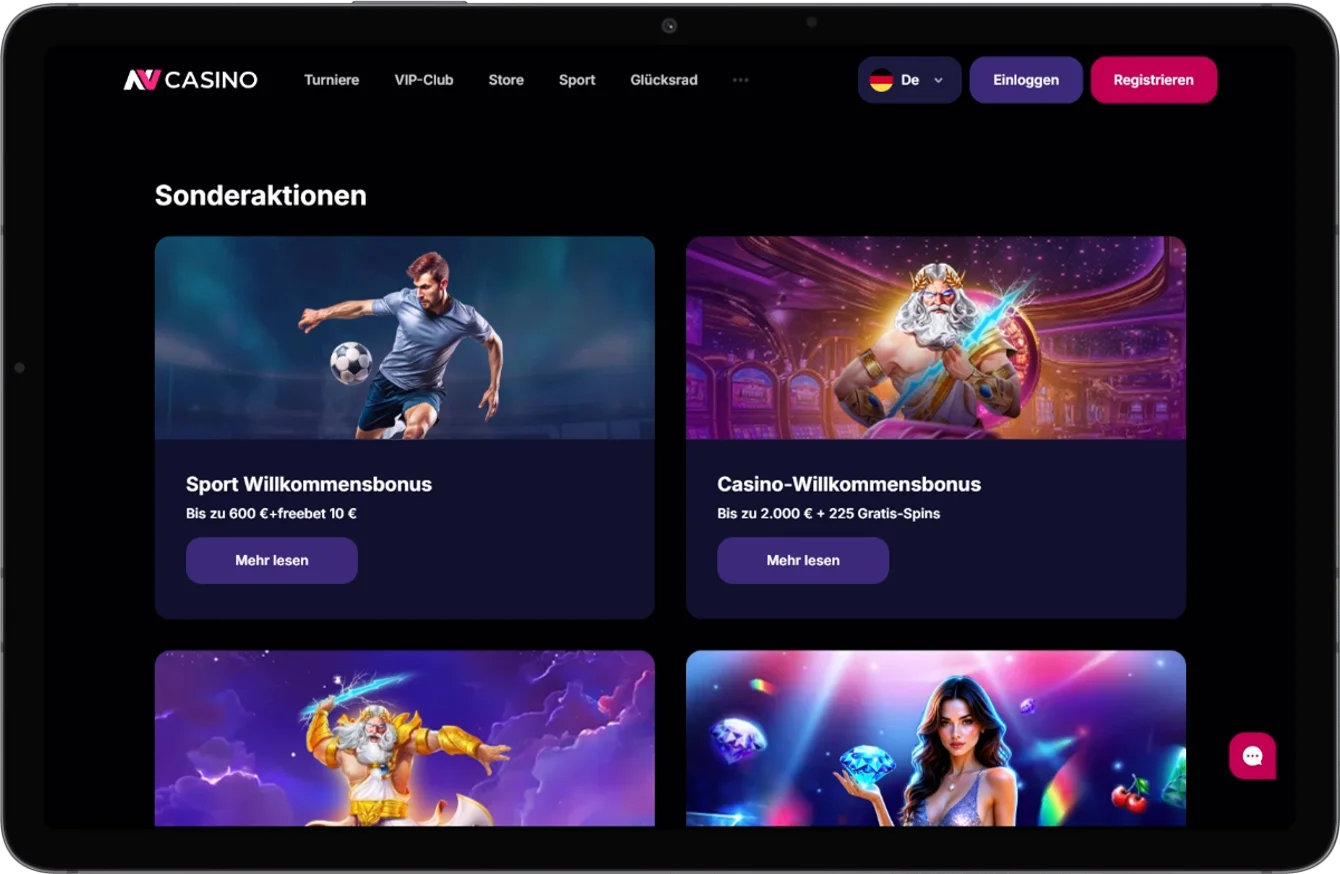 Übersicht der Bonusangebote und Aktionen bei NV Casino