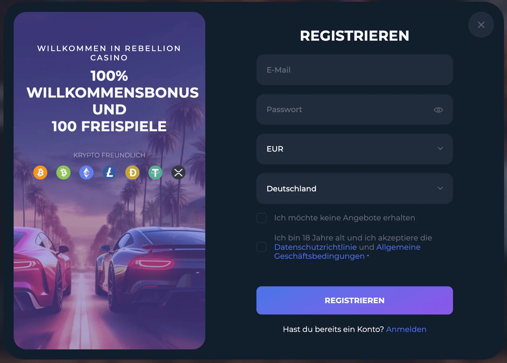 Rebellion online casino Registrierung im Rebellion Casino