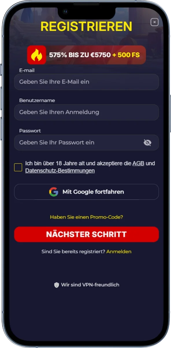 Registrierung bei Slota