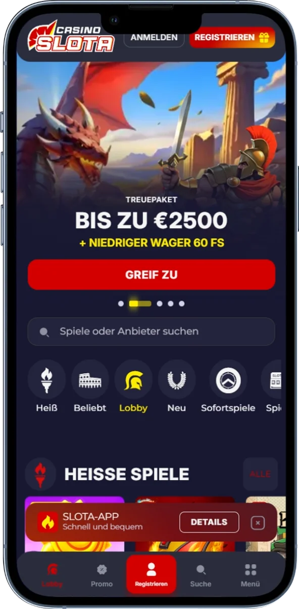 Startseite des Slota Casino