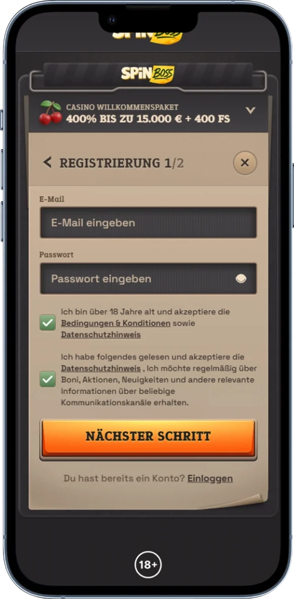 Registrierung bei SpinBoss