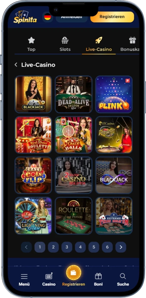 Live-Casino mit Roulette, Blackjack und weiteren Dealer-Spielen