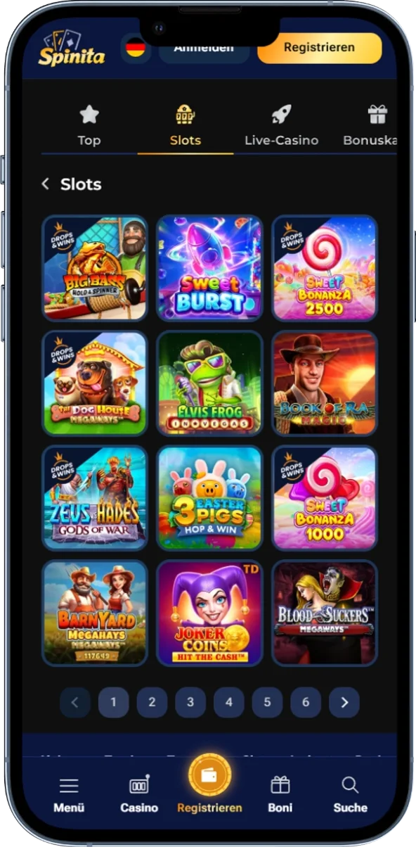 Auswahl an Spielautomaten im Spielebereich der Plattform