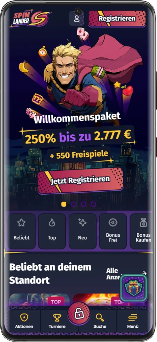 Mobile Version von Spinlander auf einem Android-Smartphone