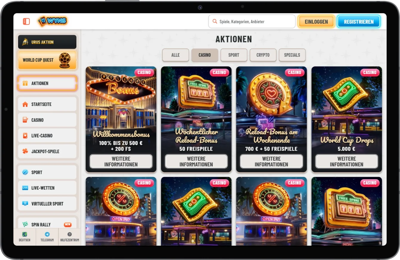 Bonusprogramm bei Wyns Online-Casino