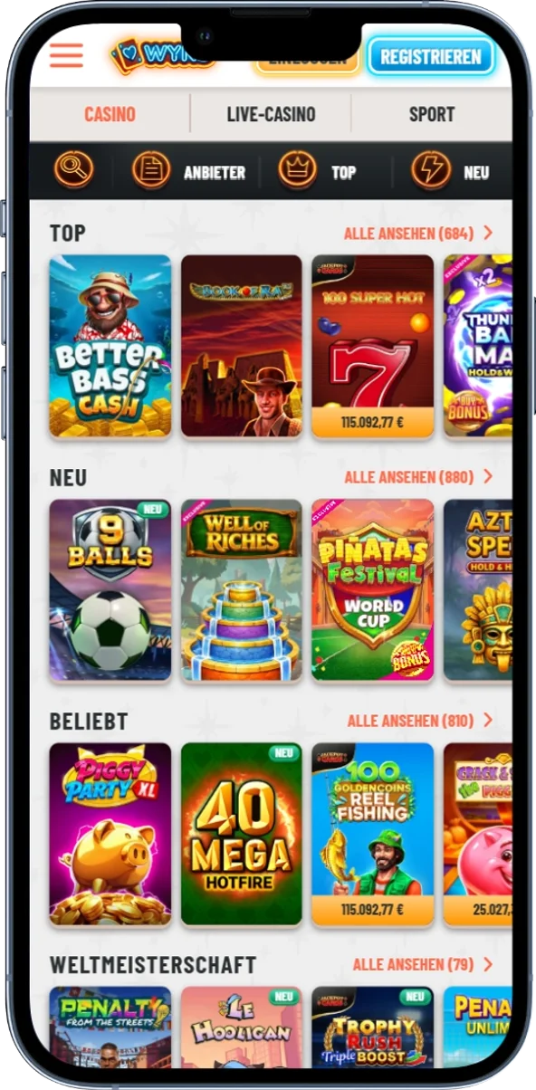 Spiele und Unterhaltung im Wyns Online-Casino